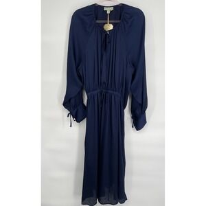 NWT Ryegrass Long Sleeve Navy Blue Satin Fit Flare Midi Dress Sz XXL Org $99